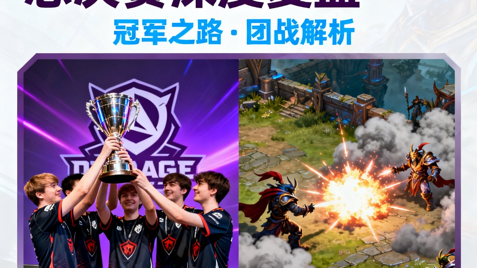 DOTA2梦幻联赛S25总决赛深度复盘文章封面，展示冠军队伍举杯瞬间与关键团战截图