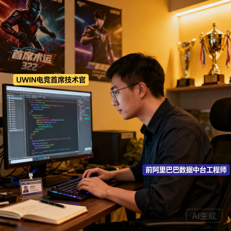 UWIN电竞首席技术官李明远，32岁，前阿里巴巴数据中台工程师，在代码屏幕前专注工作
